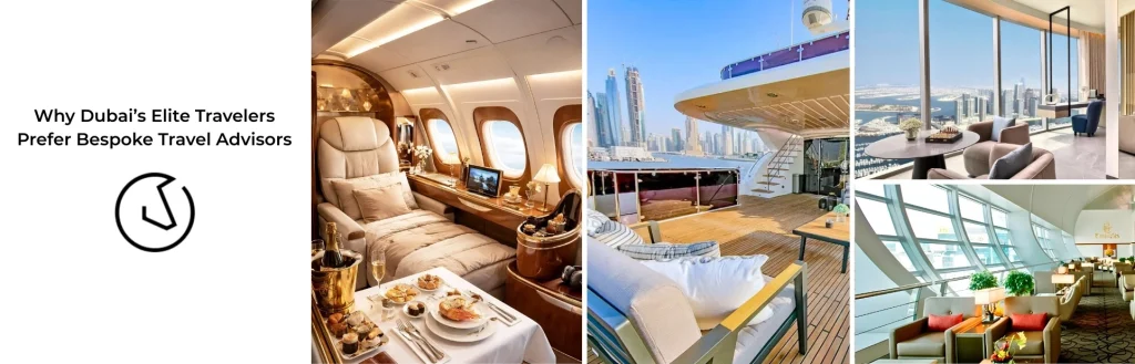 Bespoke travel advisors assisting Dubai elite travelers with luxury travel planning at a premium travel and tourism company in Dubai